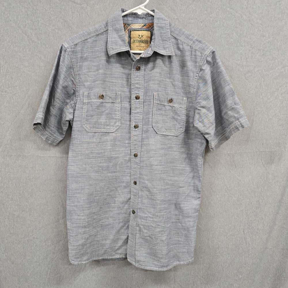 Outdoor Life Mens Blue Short Sleeve Button Down Shirt Small Cotton